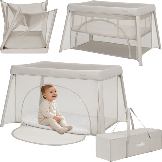 Lionelo mila – 2 in 1 reisbedje campingbed – lichtgewicht – 2 hoogteposities – 4 cm t25 matras – 360° mesh ventilatie – snel compact opvouwbaar – zij-ingang met rits – inclusief draagtas – afneembare wasbare hoes