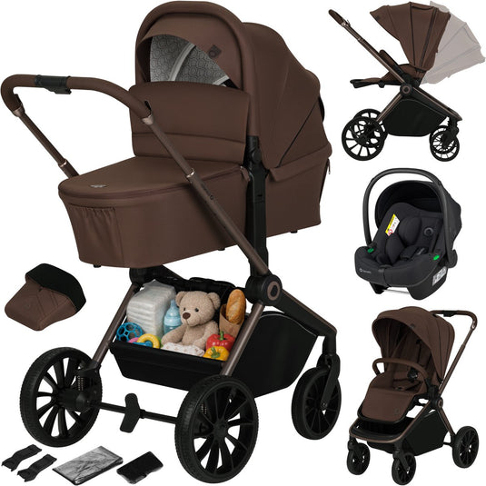 Lionelo mika plus - kinderwagen 3in1 - xxl set - incl. i-size autostoel - veelzijdig en jaarrond - grote wielen - tot 22kg - bediening met een hand - voor alle soorten terrein - accessoireset