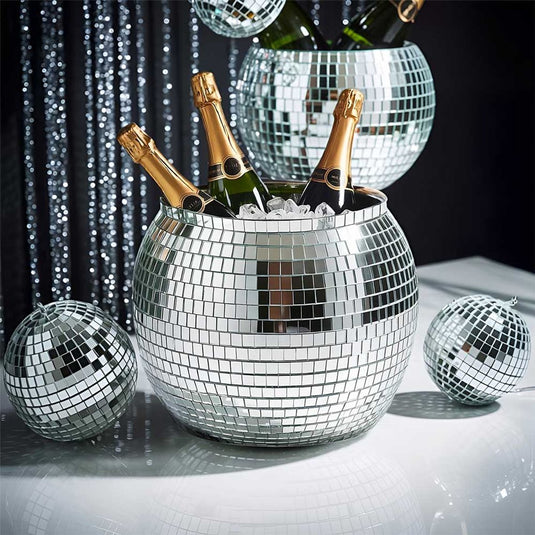 Mikamax ijsemmer discobal zilver – xl 11l – ø27,5 cm – glinsterende party koeler – voor wijn, fris en ijs