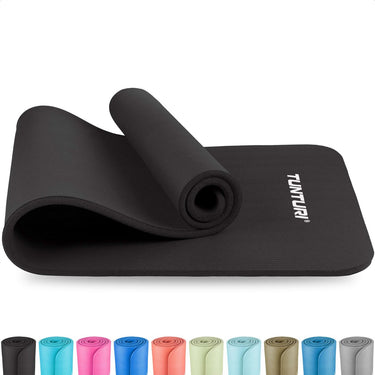 Tunturi nbr yogamat anti slip - fitnessmat extra dik zacht - sportmat - 180x60x1.5cm - incl trainingsapp - zwart