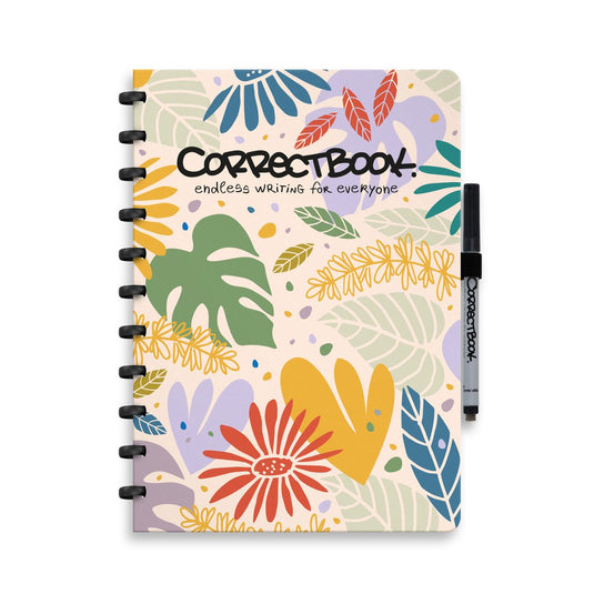 Correctbook a4 uitwisbaar notitieboek – botanical beauty – blanco – herbruikbaar schrift – inclusief pen wisdoekje – aanvulbaar met extra pagina’s