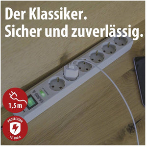 Brennenstuhl eco-line 13.500a stekkerdoos met overspanningsbeveiliging 6-voudig lichtgrijs 1,5m h05vv-f 3g1,5
