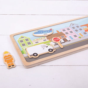 Bigjigs houten magneetset stad - puzzel - magneten hout - 16dlg.