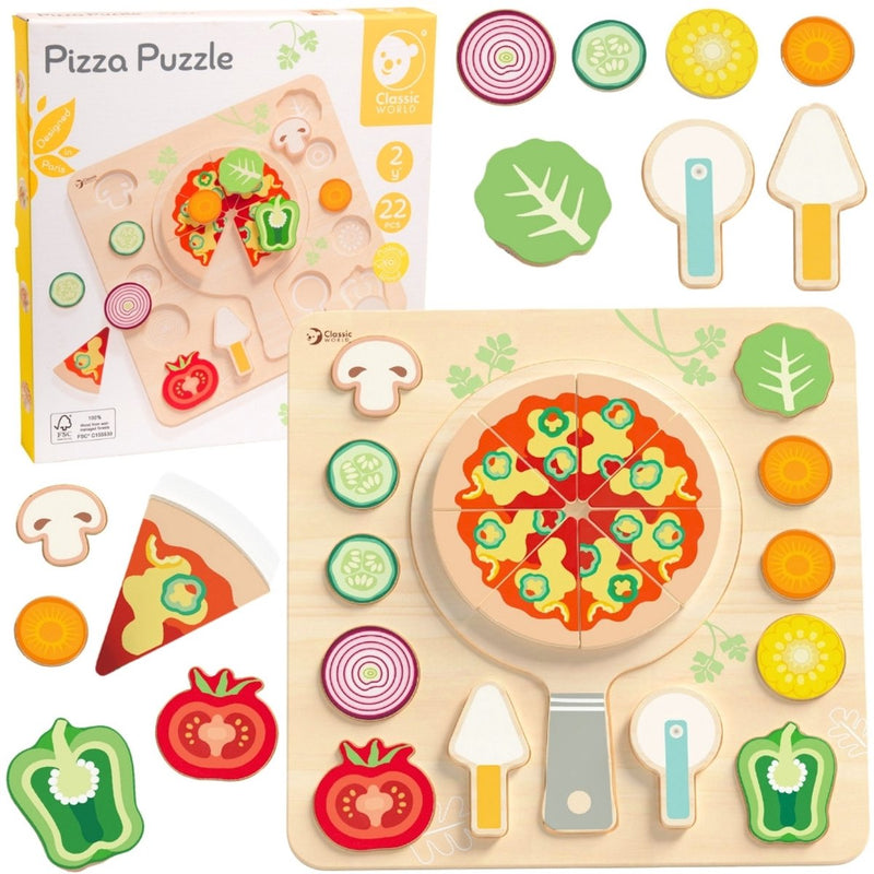 Afbeelding laden in galerijviewer, Classic world houten speelgoed vormenpuzzel pizza 22 stuks educatief.
