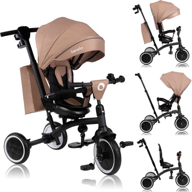 Lionelo tris plus driewieler 2in1 – kinderwagen driewieler – 360° draaibare zitting – vanaf 9 maanden tot 5 jaar (25 kg) – grote pu anti-lek wielen – verstelbare rugleuning – ouderstuur – vrijloopfunctie – inclusief accessoireset
