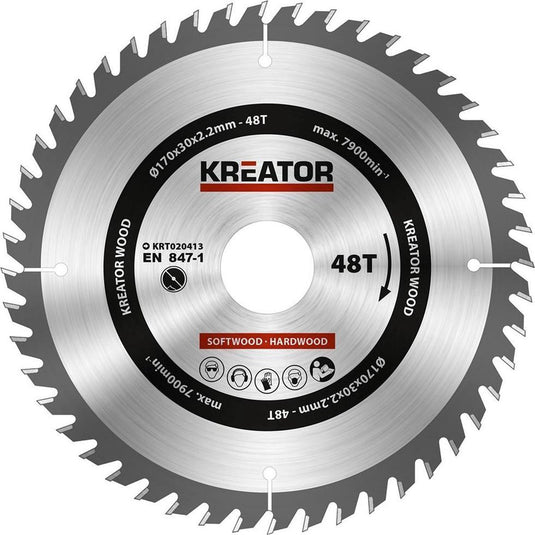 Kreator krt020413 zaagblad hout 170 mm - 48t