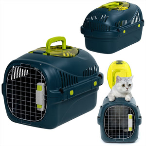 Peluvio safy katten vervoersbox – reismand -draagtas voor katten tot 5 kg – lichtgewicht inklapbaar – stevige pp-behuizing metalen deur – goede ventilatie – uitneembaar rooster water- voerbakje – veilig comfortabel onderweg
