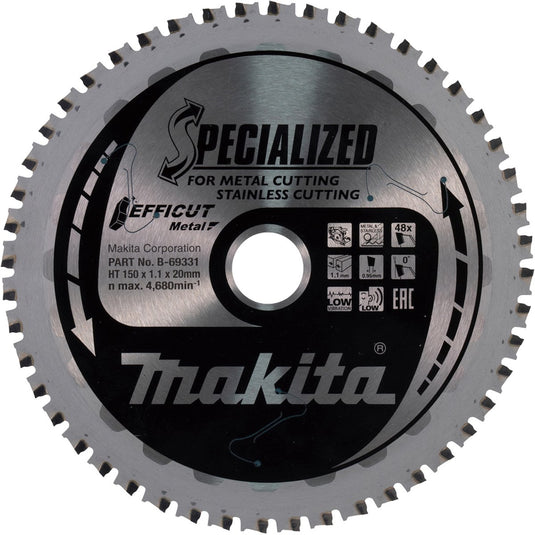 Makita b-69331 cirkelzaagblad rvs staal | efficut | 150 x 20 mm | 48-tands