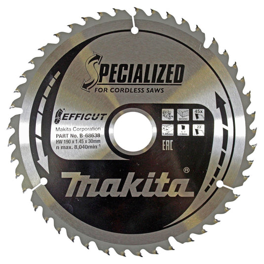 Makita accessoires makita cirkelzaagblad voor hout | specialized | ø 190mm asgat 30mm 45t - b-68638