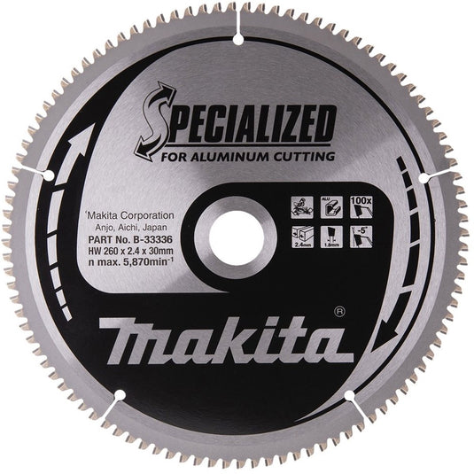 Makita afkortzaagblad voor aluminium | specialized: aluminium | ø 260mm asgat 30mm 100t - b-33336