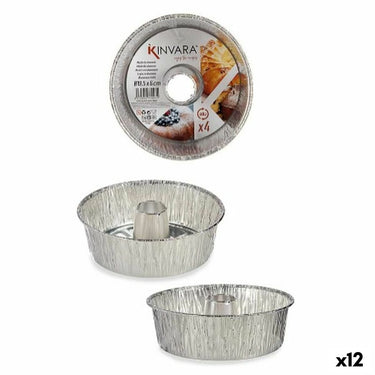 Kinvara set met cakevormen 30286c zilverkleurig aluminium 19,5 x 19,5 x 6 cm 4 onderdelen (12 stuks)