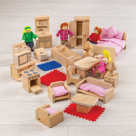 Bigjigs poppenhuis - meubels en poppetjes - 26dlg