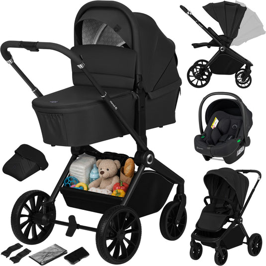 Lionelo mika plus - kinderwagen 3in1 - xxl set - incl. i-size autostoel - veelzijdig en jaarrond - grote wielen - tot 22kg - bediening met een hand - voor alle soorten terrein - accessoireset