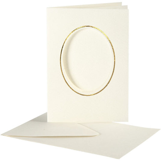 Creativ company kaarten enveloppen passepartout ovaal met rand 10,5x15 cm off-white 10 stuks