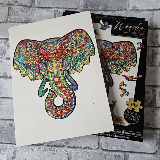 Grafix houten puzzel olifant | unieke puzzelstukjes in vorm van dieren | 137 puzzelstukjes | puzzel voor kinderen en volwassenen | formaat 30 x 22.5 cm | cadeau voor jong en oud