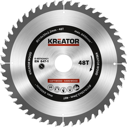 Kreator krt020421 zaagblad hout 210 mm - 48t