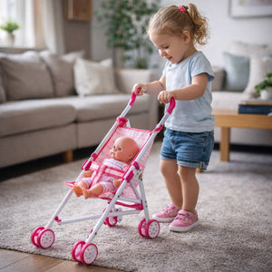 Poppenbuggy wit en roze