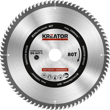 Kreator krt020426 zaagblad hout 250 mm -80t
