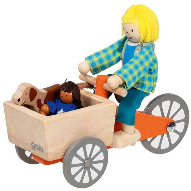 Afbeelding laden in galerijviewer, Goki poppenhuis houten bakfiets met kind en hond
