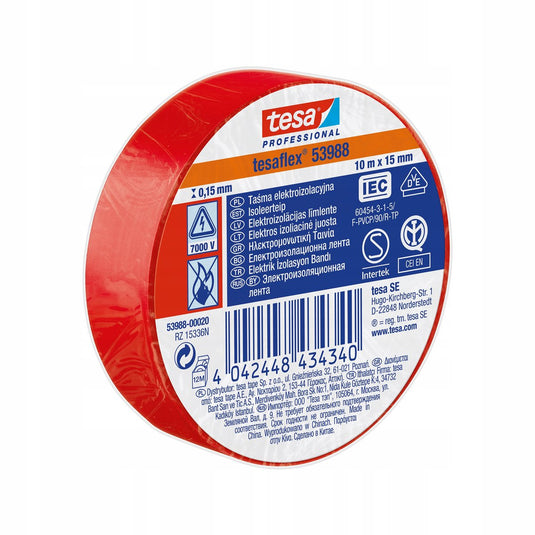 Tesa flex 53988 elektrische isolatietape rood 15mm x 10m