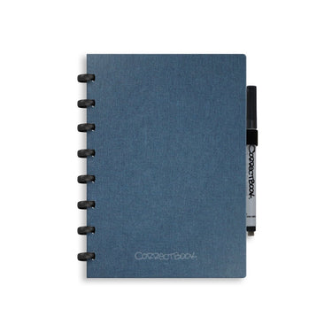 Correctbook a5 uitwisbaar notitieboek – linnen hardcover – herbruikbaar schrift – steel blue – gelinieerd – inclusief pen wisdoekje – aanvulbaar met extra pagina’s