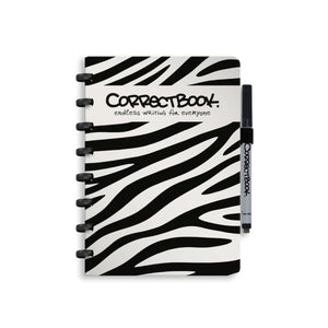 Correctbook a5 uitwisbaar notitieboek – brave zebra – blanco – herbruikbaar schrift – inclusief pen wisdoekje – aanvulbaar met extra pagina’s
