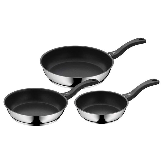 Wmf 3-delige gecoate koekenpan met handvat - pannenset non-stick - diameters 20 24 28 cm - zilver zwart
