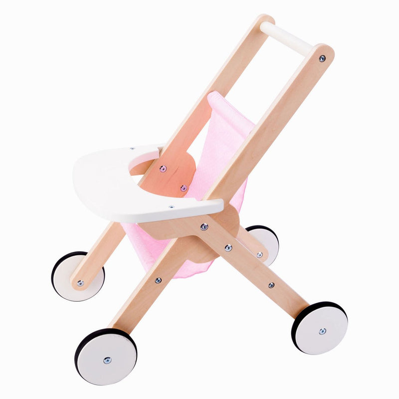 Afbeelding laden in galerijviewer, Houten poppenwandelwagen roze
