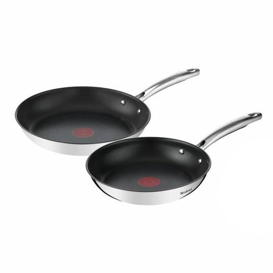 Tefal duetto koekenpannen - set van 2 - 24 28 cm - inductie, roestvrijstalen buitencoating - antibaklaag