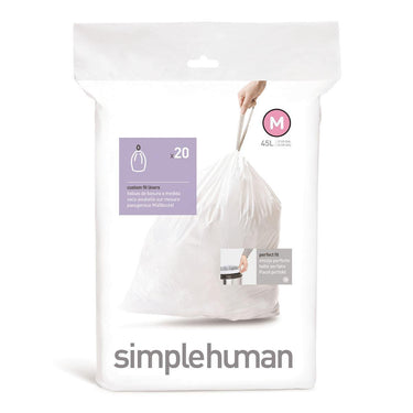 Simplehuman code m afvalzakken - 45 liter - 20 stuks - met trekband - wit