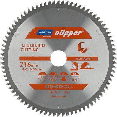 Norton serie - cirkelzaagblaad voor aluminium - 216mm - trapezium platte tanden - 80 tanden
