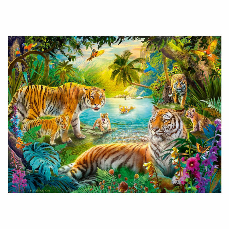 Afbeelding laden in galerijviewer, Ravensburger legpuzzel tijgerfamilie in de oase - 500st.
