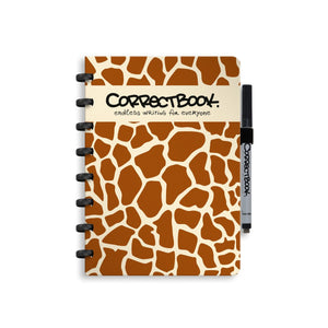 Correctbook a5 uitwisbaar notitieboek – curious giraffe – blanco – herbruikbaar schrift – inclusief pen wisdoekje – aanvulbaar met extra pagina’s