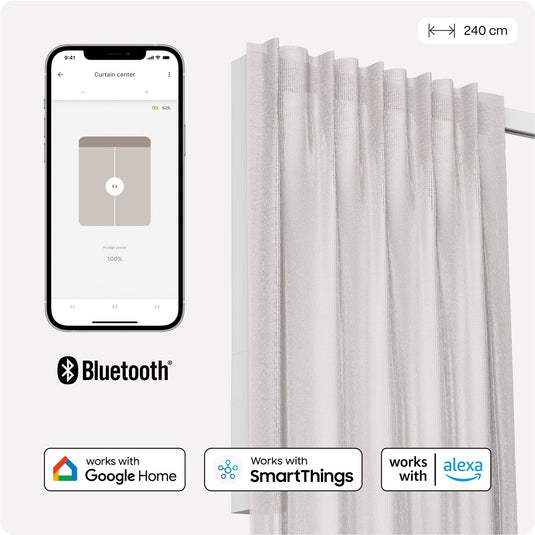 Motionblinds slimme gordijnrail – smart gordijn – bluetooth, draadloos app-bediening pull-start functie – usb-c oplaadbaar – pull-start functie – 240 cm