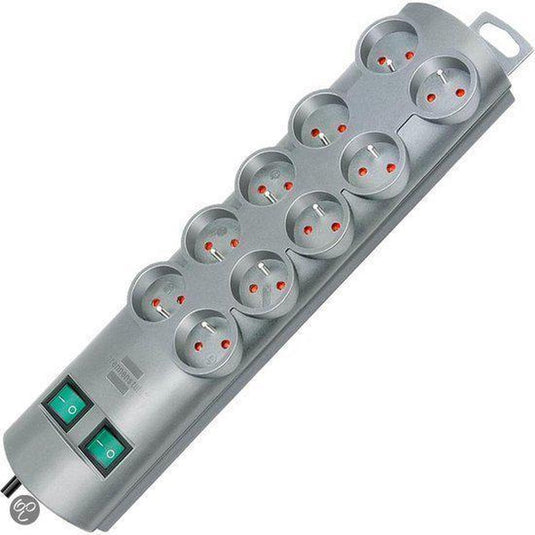 Brennenstuhl primera-line stekkerdoos 10-voudig zilver 2m h05vv-f 3g1,5 de stopcontacten zijn schakelbaar per 5 *fr*
