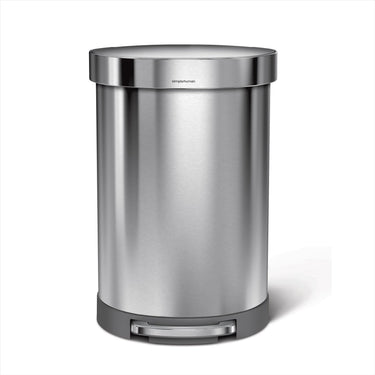 Simplehuman halfronde pedaalemmer - 60 liter - met zakkenrand - geborsteld roestvrij staal