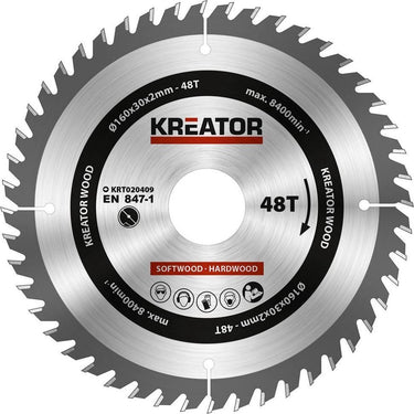 Kreator krt020409 zaagblad hout 160 mm - 48t