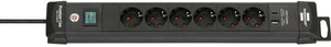 Brennenstuhl premium-line stekkerdoos 6-voudig met usb c pd 30w en usb a 18w stekkerdoos (zwart, 1x usb-a, 1x usb-c)