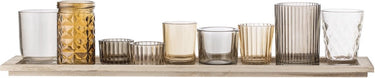 Bloomingville - waxinelichtjes - glas hout - bruin - set van 10 - l56xh10xb14 cm
