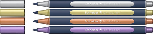 Schneider schrijfwaren schneider paint-it 050 - rollerball metallic - 0.4mm - etui 4 stuks - assorti - s-ml05011501