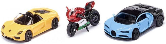 Siku giftset sportwagens en motor 17 cm staal 3-delig (6313)