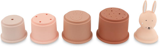Trixie stapelpotjes - 5 stuks - mrs. rabbit - siliconen badspeelgoed - stapel- en gietbekers - vanaf 6 maanden