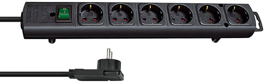 Brennenstuhl comfort-line plus, 6-voudige stekkerdoos stekkerdoos (zwart, met platte stekker, 2m h05vv-f 3g1.5)