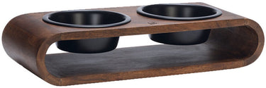 Beeztees designed by lotte melira voerbak drinkbak hond - dinerset eetbak waterbak hond - hout rvs - zwart - 2x 800 ml