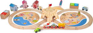 Bigjigs houten treinbaan set - strand en auto speelgoed