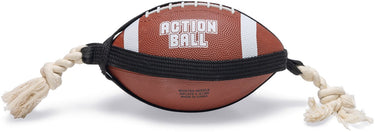 Beeztees action rugbybal met touw - hondenspeelgoed - rubber - bruin - 21,5x21,5x15cm