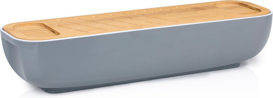 Alpina broodbox - met bamboe deksel snijplank - handvatten - 40 x 12.2 x 8.5 cm - grijs