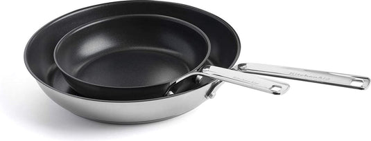 Kitchenaid stainless steel koekenpannenset 2-delig - 20 28cm - pfas-vrije antikleeflaag - pannenset inductie - keramische pan - ovenbestendig tot 160°c - zilver
