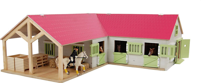 Afbeelding laden in galerijviewer, Kids globe paardenhoekstal met 3 boxen en berging roze 1:24
