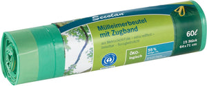 Secolan 1xrol pedaalemmerzakken met trekband 60 l groen